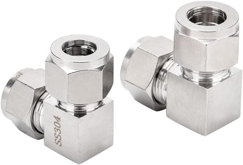 Pysrych 304 Stainless Steel Compression Tube Fitting 90 Degree Elbow with Double Ferrules 6mm OD x 6mm OD, Pack of 2 - Image 1